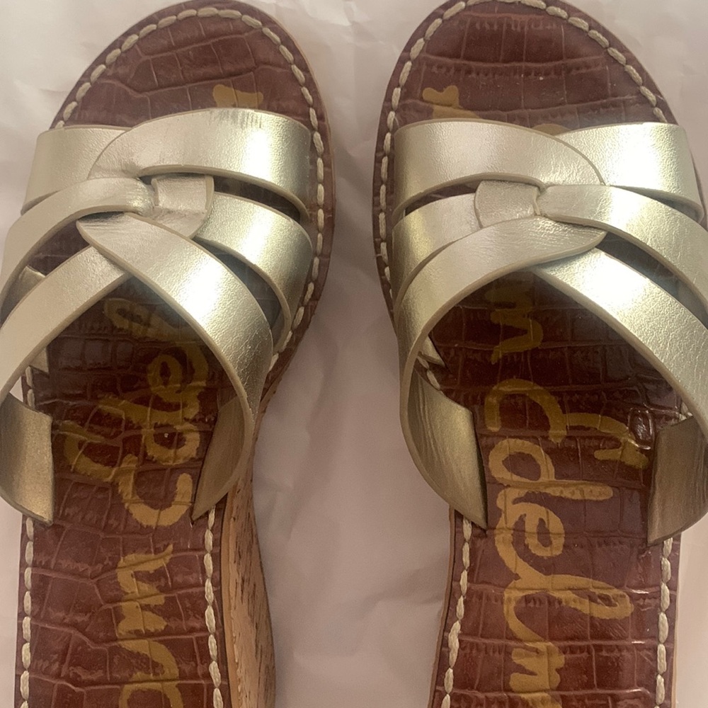 Sam Edelman gold strappy wedges